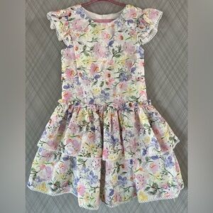 Rare Editions - Floral Eyelet Drop Waist Flutter sleeve Dress (Size 6)